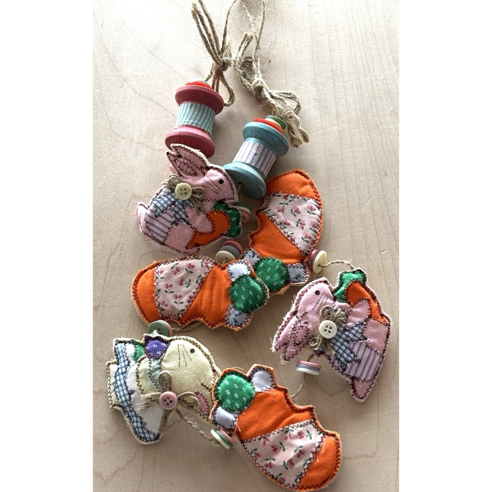 Vtg MJ Designs Easter LOT of 5 NIP Crafting Patchwork Bunny Carrot Door Hanger